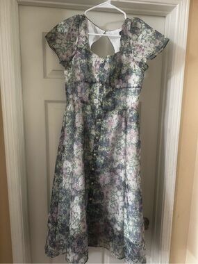 Dolce Vita Sheer Floral Midi Dress in Lavender and Navy